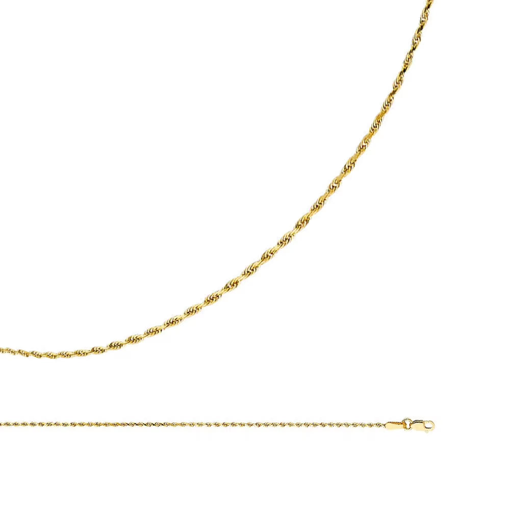 Solid 14k Yellow Gold Rope Chain Necklace 1 mm 16 inch J6993