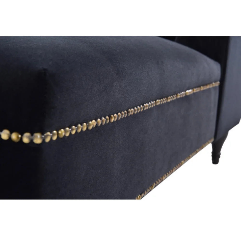 Velvet Button Tufted Chaise Lounge with Nailhead Trim L403185