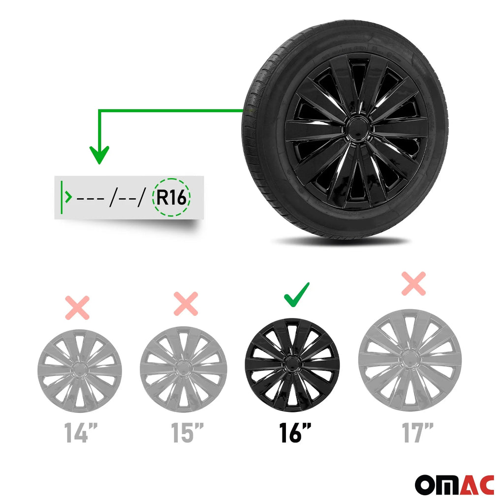 16 Wheel Covers Hubcaps 4Pcs Black Y417187
