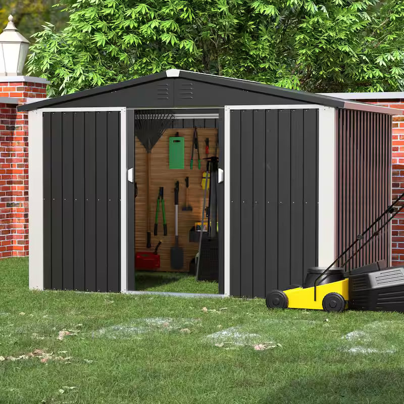 Black Metal Outdoor Storage Shed with Air Vents B6601