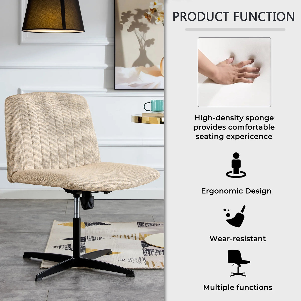 Adjustable Swivel Home Office Computer Chair with Cushion & Black Foot I1101