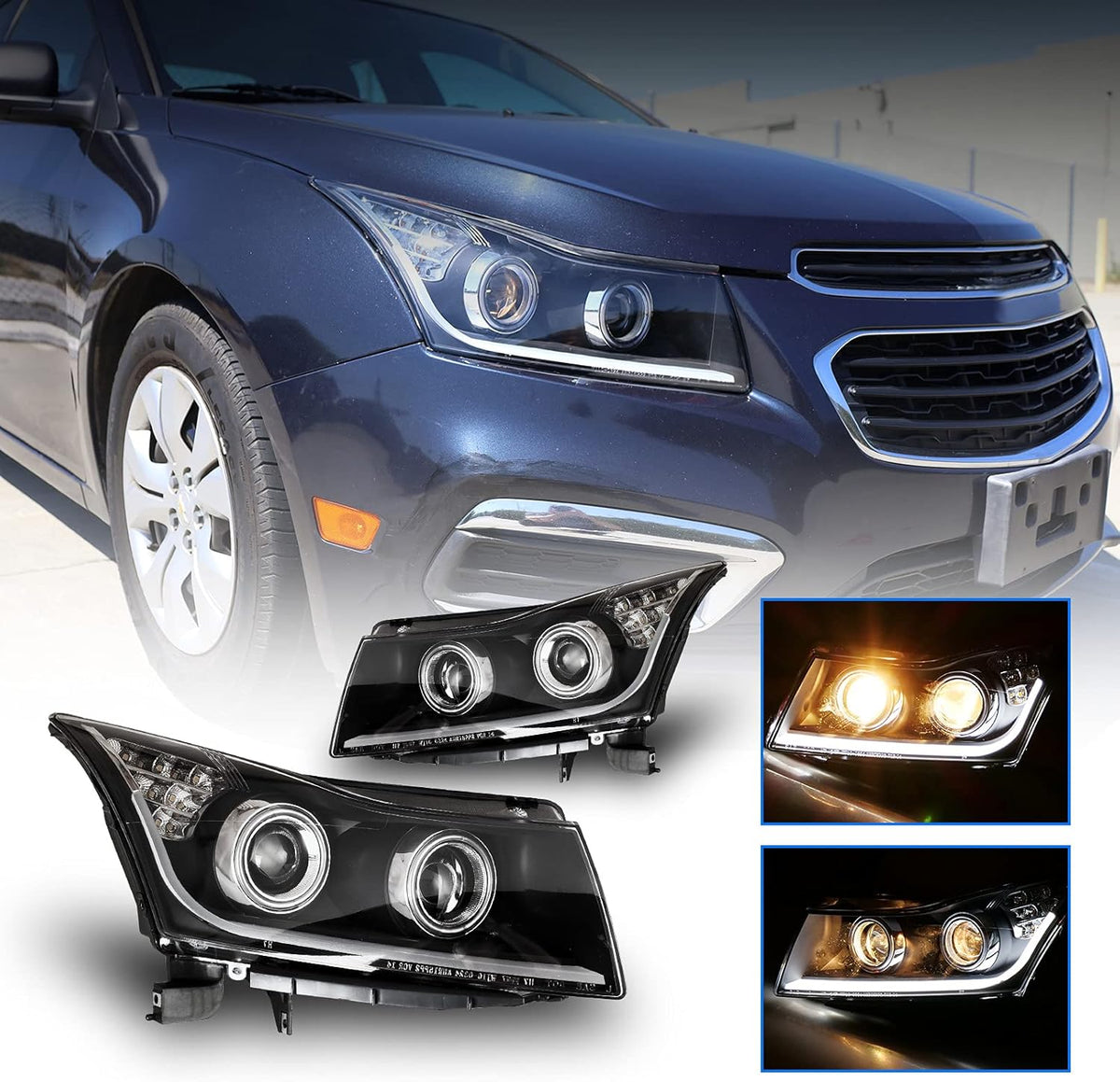 Headlight Assembly with LED Daytime Running Lights Projector for 2011-2015 Chevy Cruze E8710