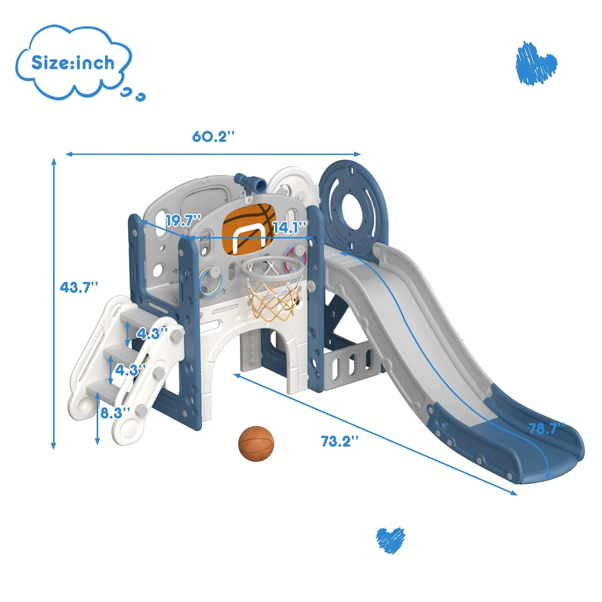 7 in 1 Toddler Slide Set with Basketball Hoop and Ball A2584