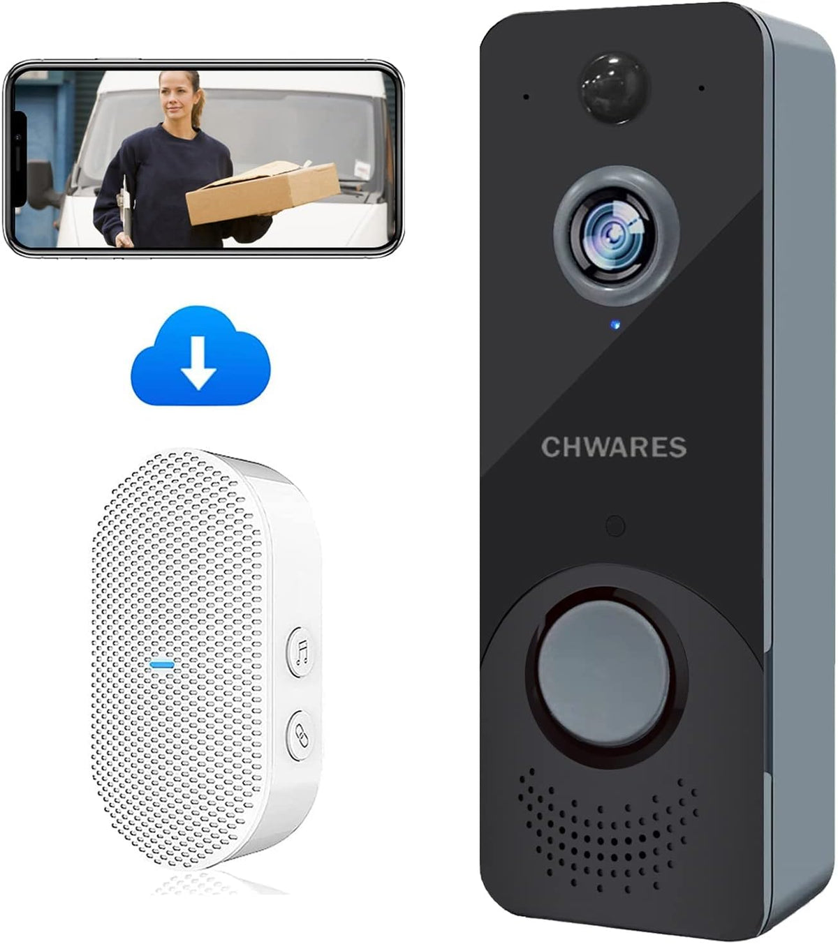 Wireless Video Doorbell Camera with Chime, 1080P HD Motion Detector, 2-Way Audio, Night Vision, Battery Powered E521033