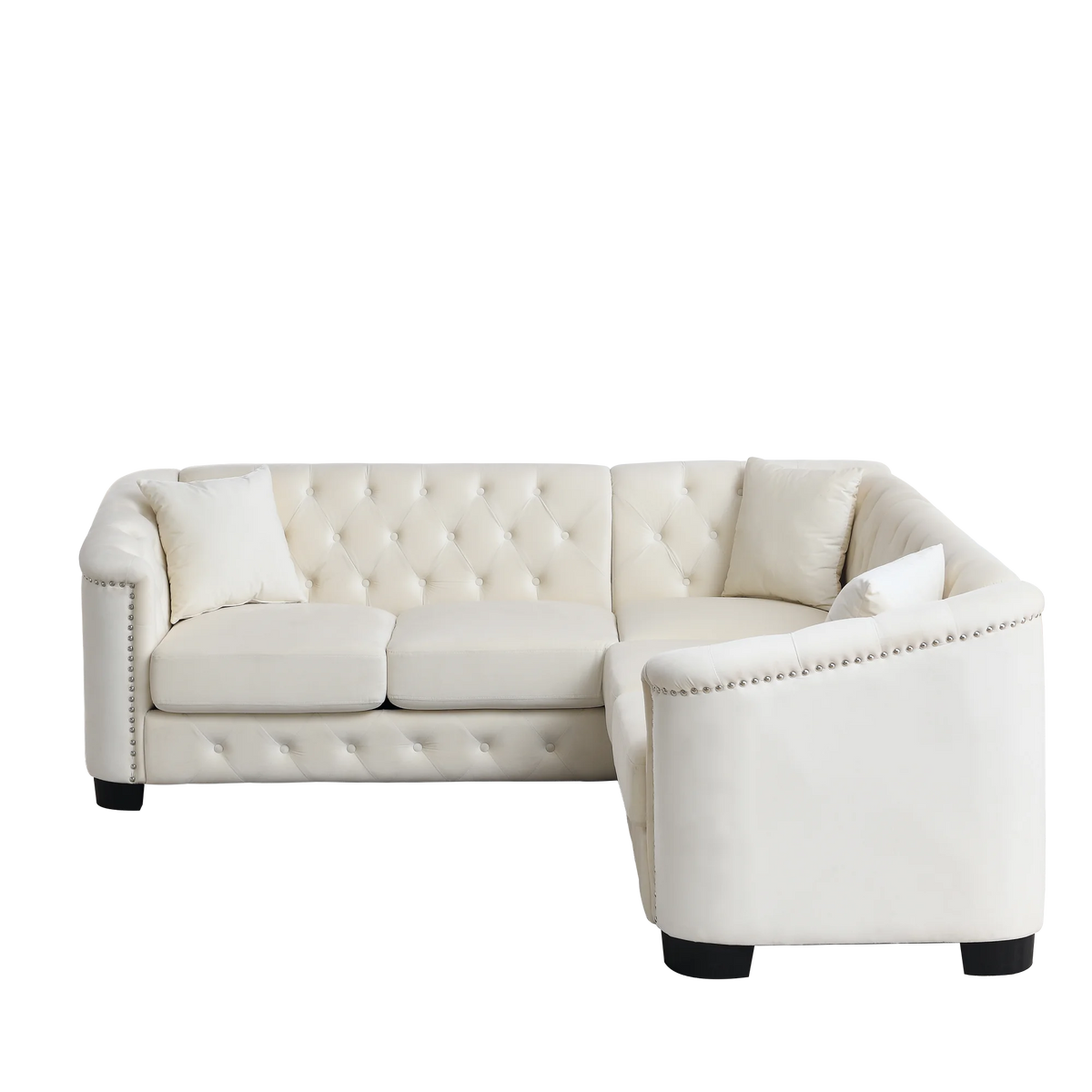 Beige Velvet 5-Seater Corner Sofa with 3 Cushions P505