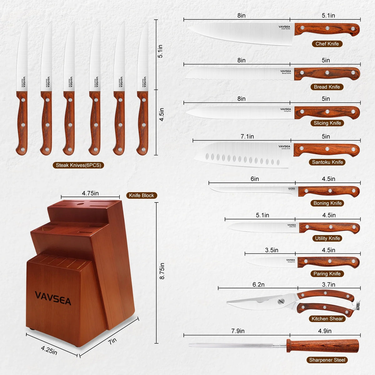 16 Pieces Stainless Steel Knife Block Set S750482