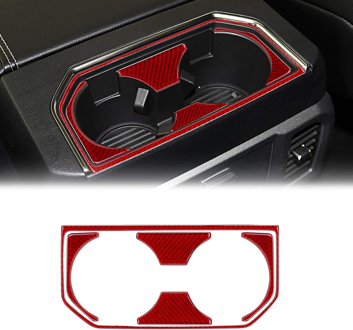 Carbon Fiber Red Rear Cup Holder Panel Trim Cover 5PCS D31453