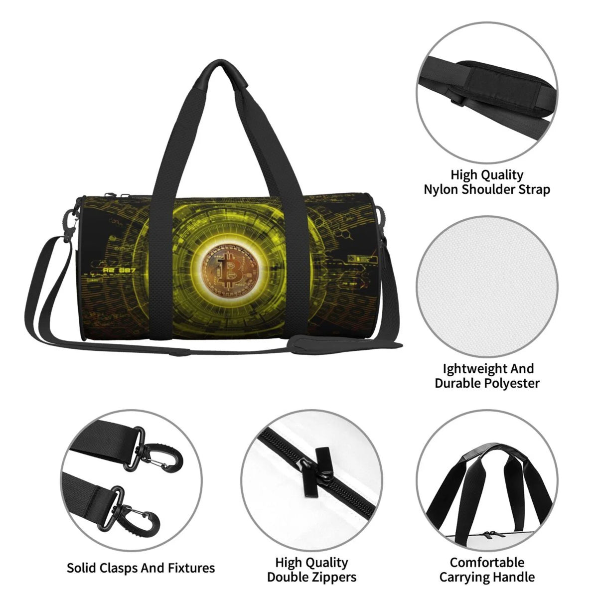 Gold Bitcoin Blockchain Cryptocurrency Unisex Large Duffle Bag F159935