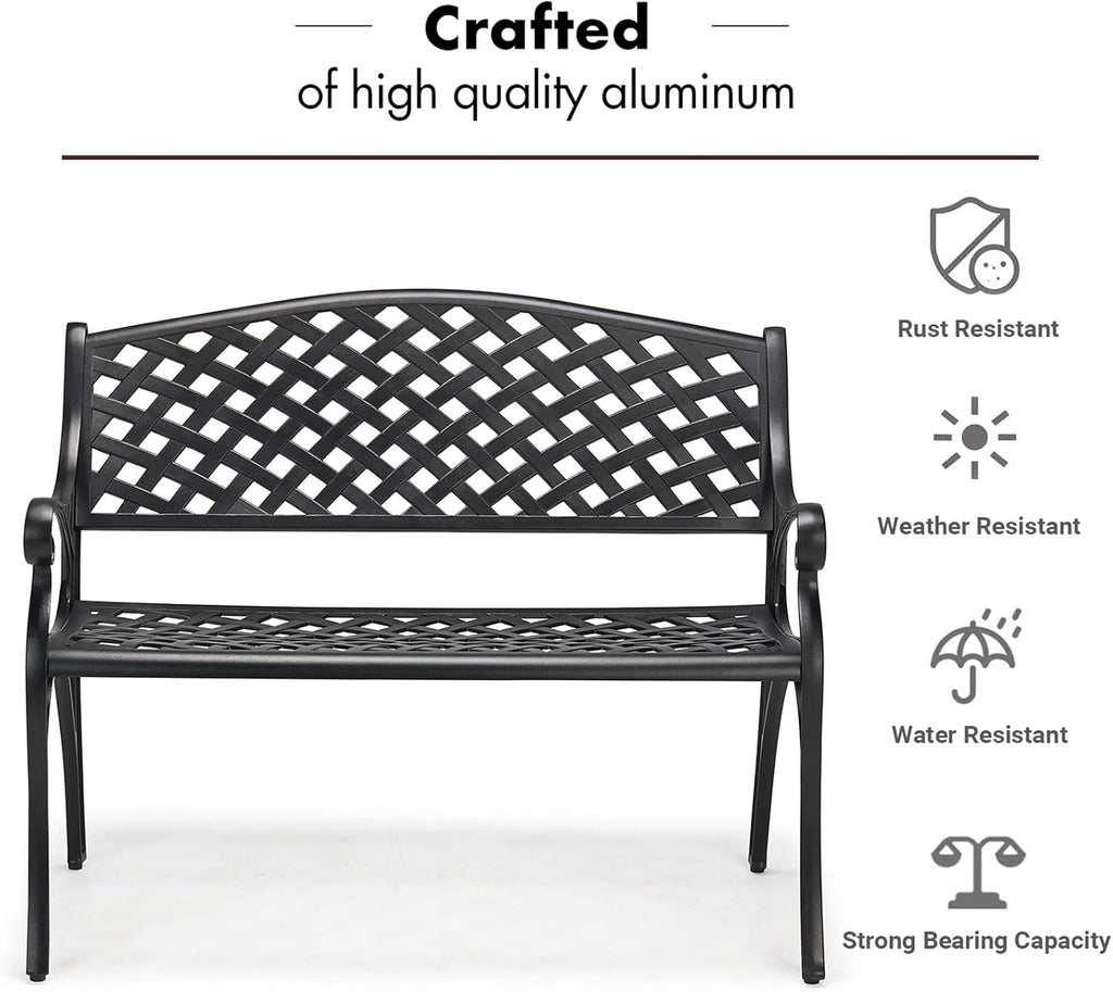 Black Cast Aluminum 2-Person Patio Bench U5758