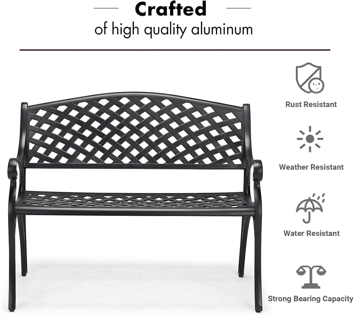 Black Cast Aluminum 2-Person Patio Bench U5758