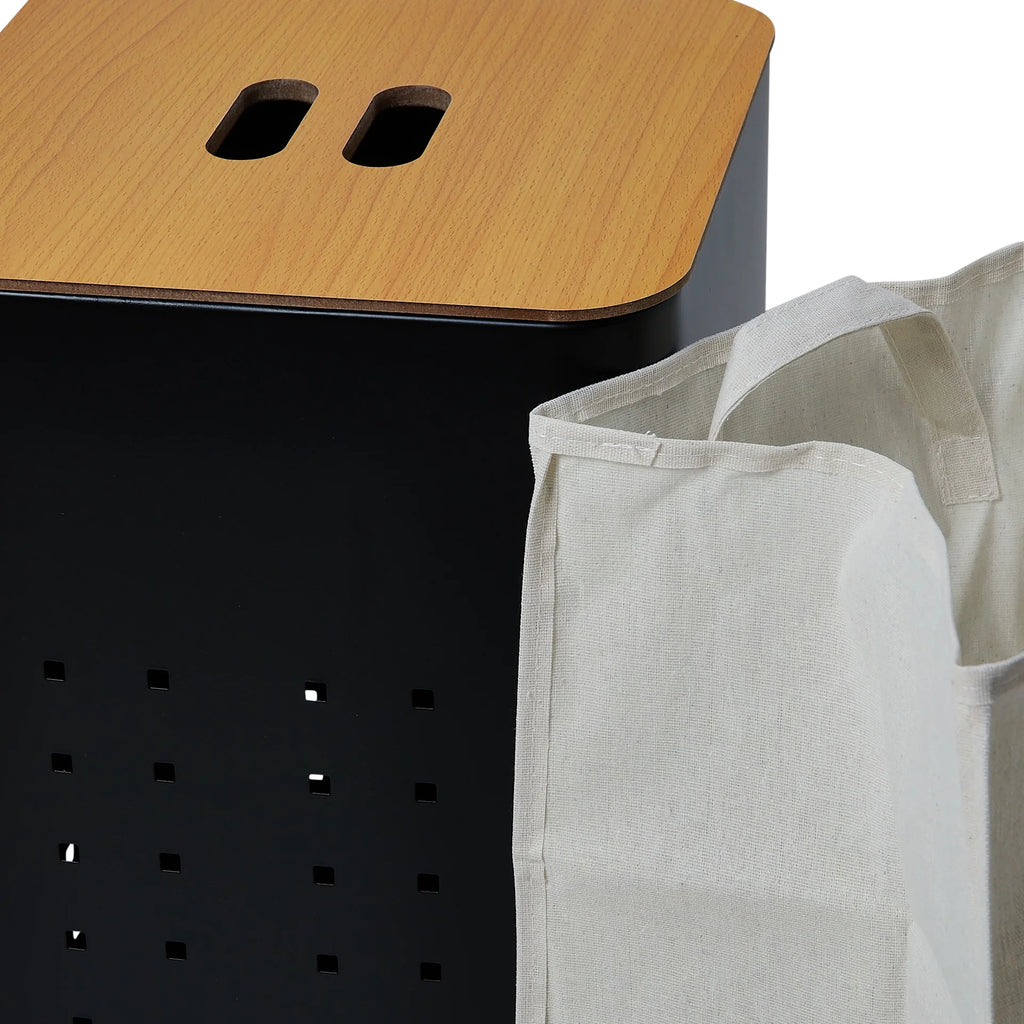 Matte Black Steel Laundry Hamper with Lid D73525