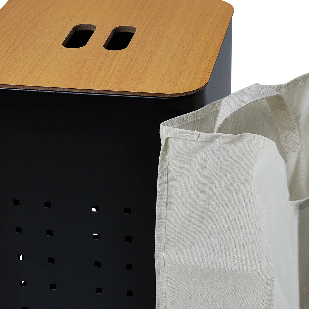 Matte Black Steel Laundry Hamper with Lid D73525