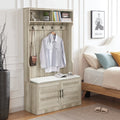 White Oak Entryway Bench with Coat Hooks and Storage Bench N94143
