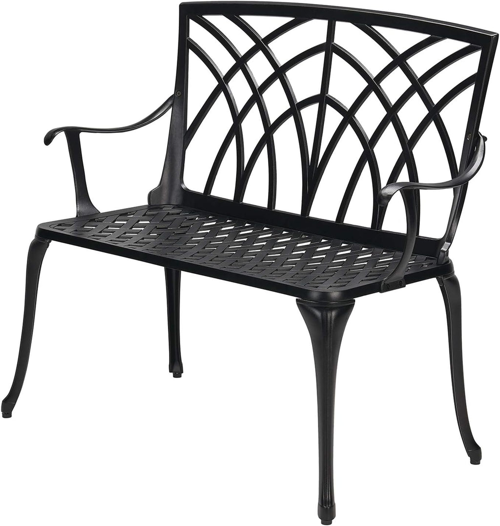Black Cast Aluminum 2-Person Patio Bench U5758