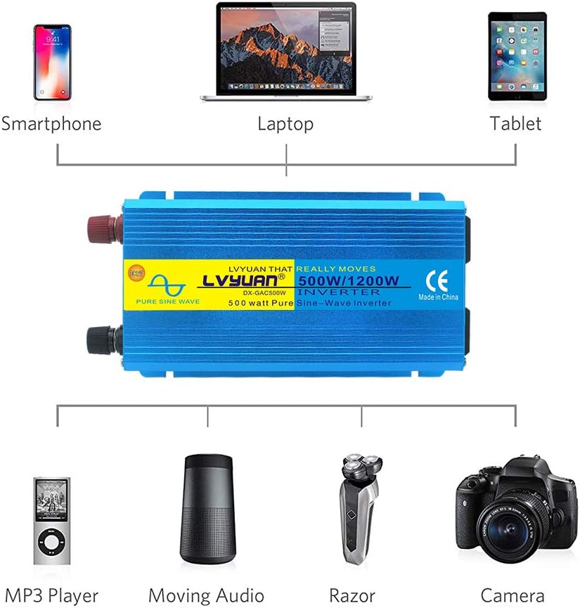 500W Pure Sine Wave Power Inverter DC 12V to AC 110V with Dual USB Ports Pack of 2 X2781