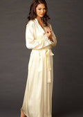 Pearl XS Long Silk Robe with Lace Cuffs and Side Pockets V58189