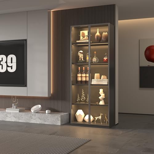 Glass Display Cabinet with Light Strips, 5 Shelves, Glass Doors V4110