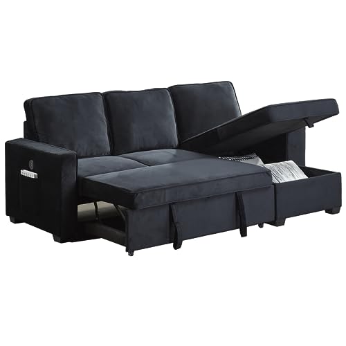 Brown Velvet L-Shaped Sectional Sofa with Storage Chaise A5928