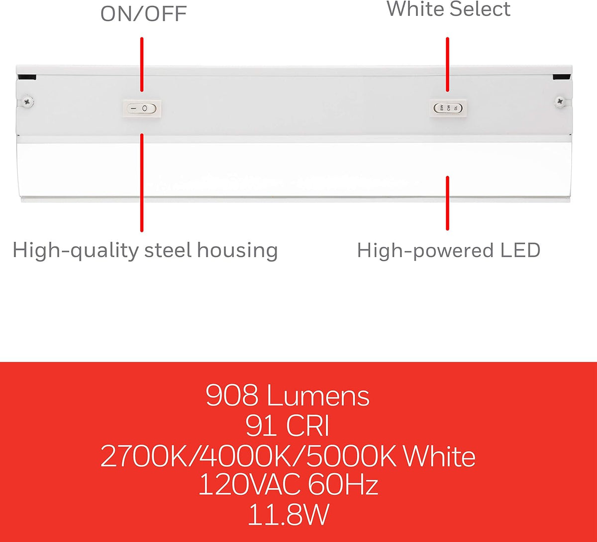 24in. Direct Wire LED Light Fixture, Selectable White, Selectable Brightness I20525