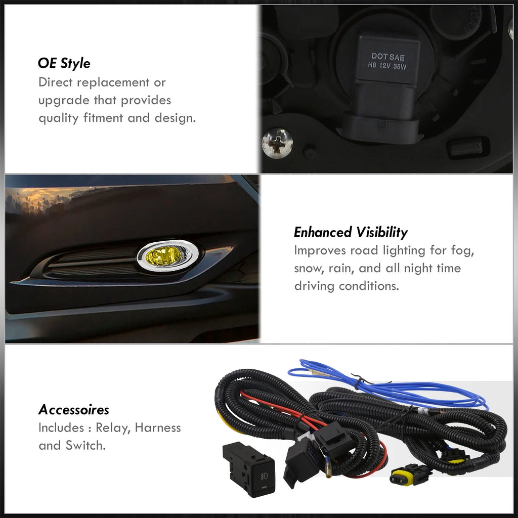 Chrome Front Bumper Fog Lights Assembly with Bulbs Switch Relay Wiring Harness Kit (Yellow Lens) V749544