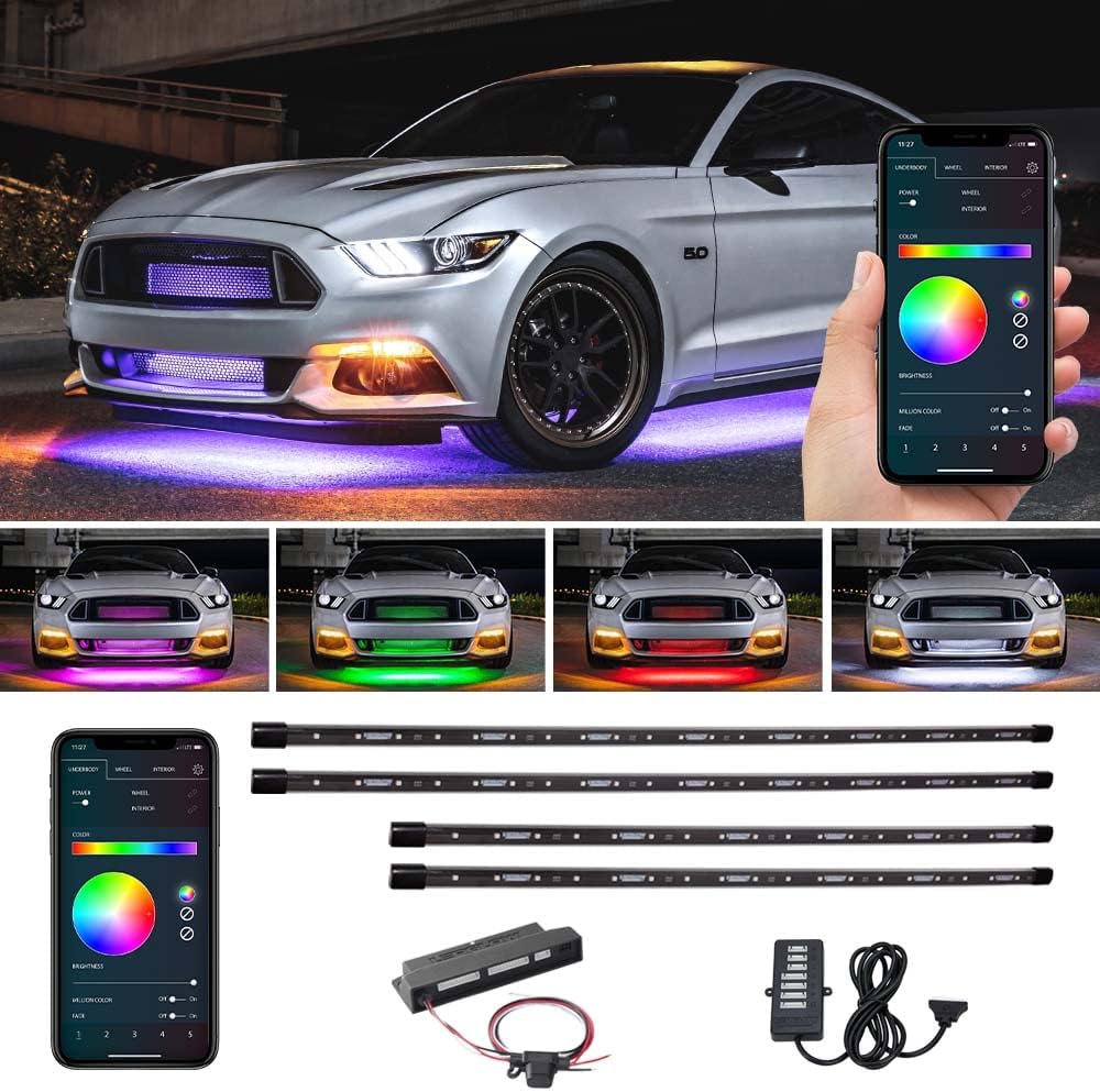 4pc Bluetooth LED Underbody Underglow Accent Lighting Kit Z384304