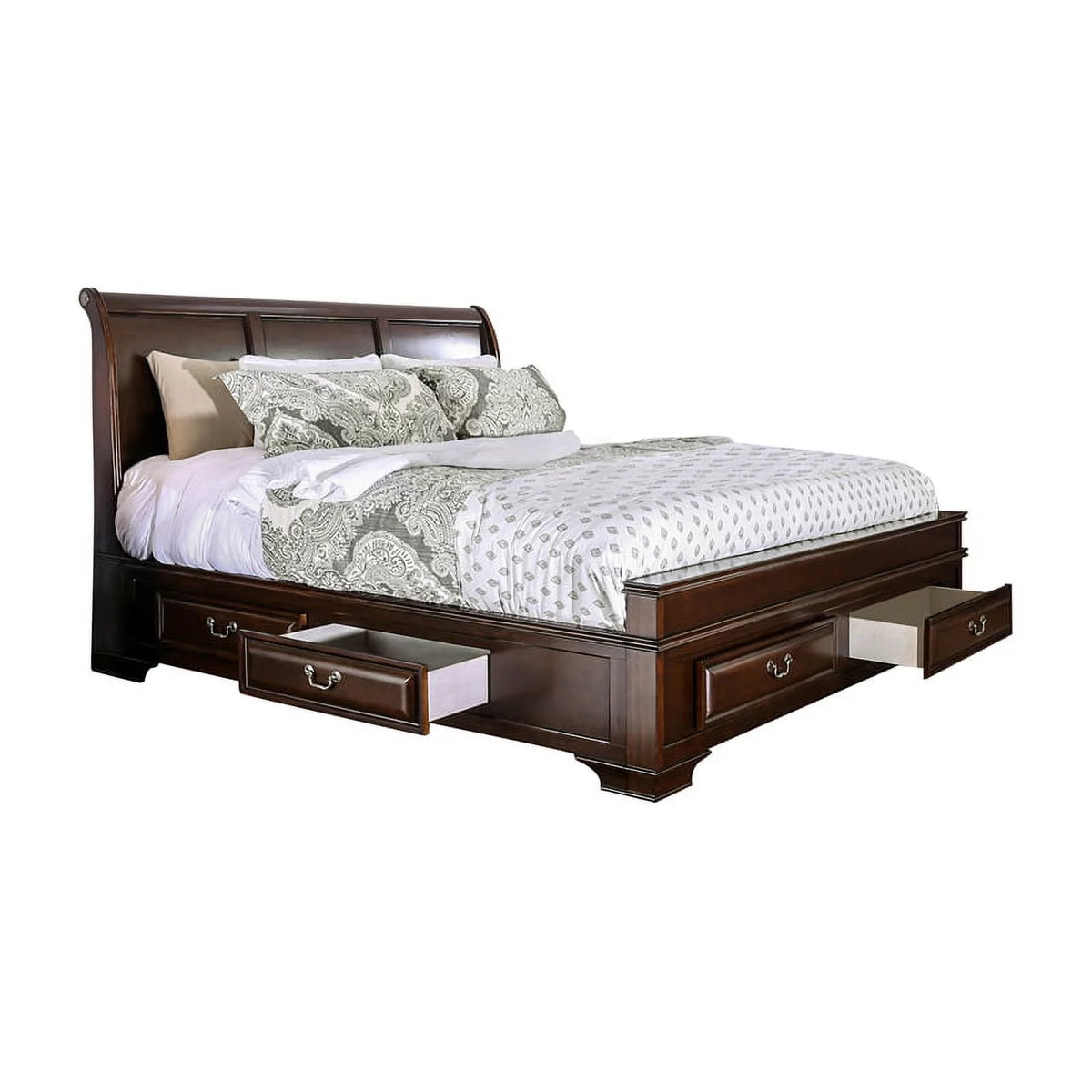 Cherry Wood Queen Storage Platform Bed F694