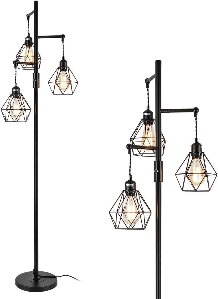Industrial Floor Lamp with 3 Clear Glass, 64'' Classical Black A7842