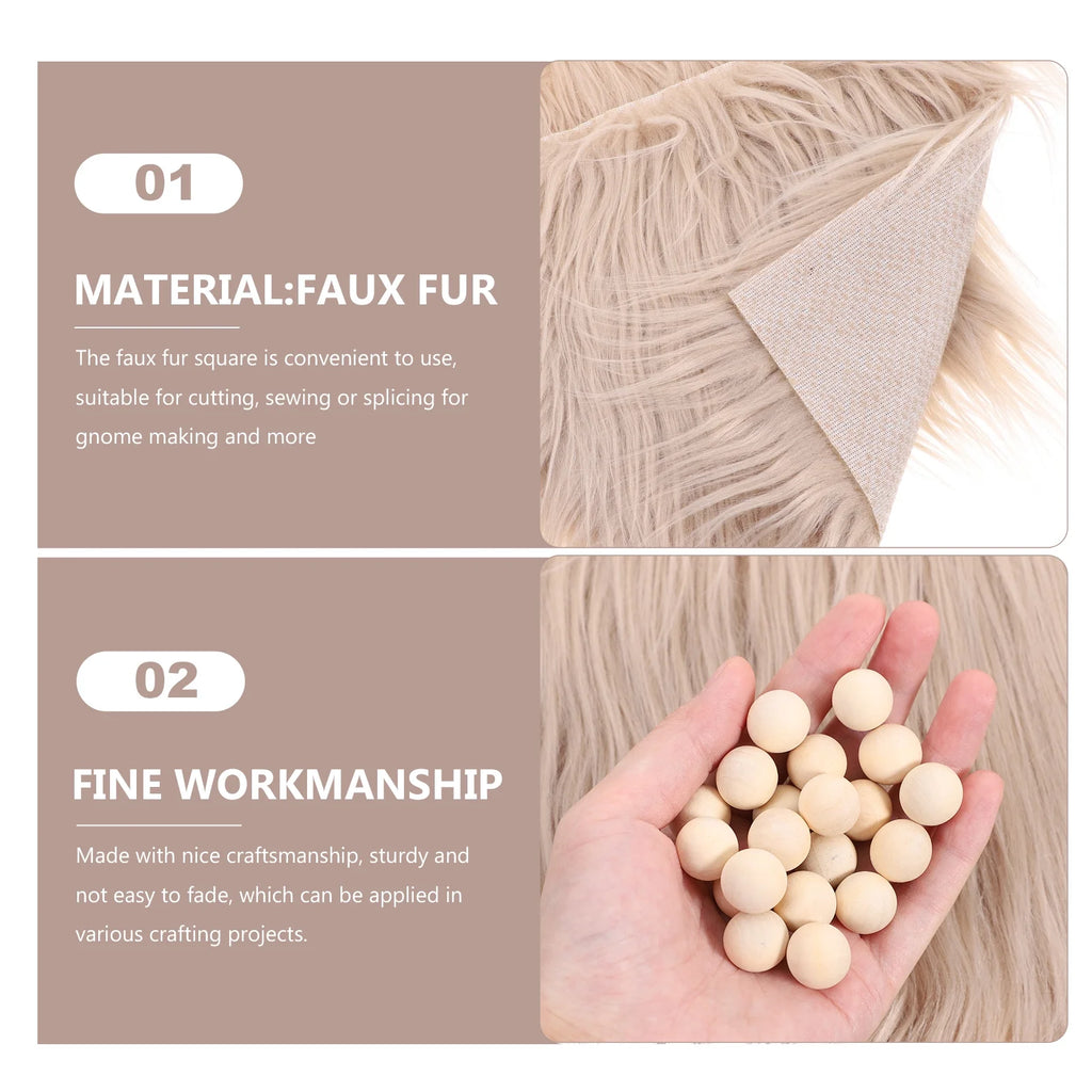 2 Sets Gnome Doll DIY Making Supplies with Faux Fur Fabric and Wooden Balls M4166