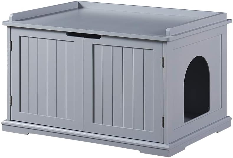 Gray Wooden Cat Litter Box Cover Storage Bench H321