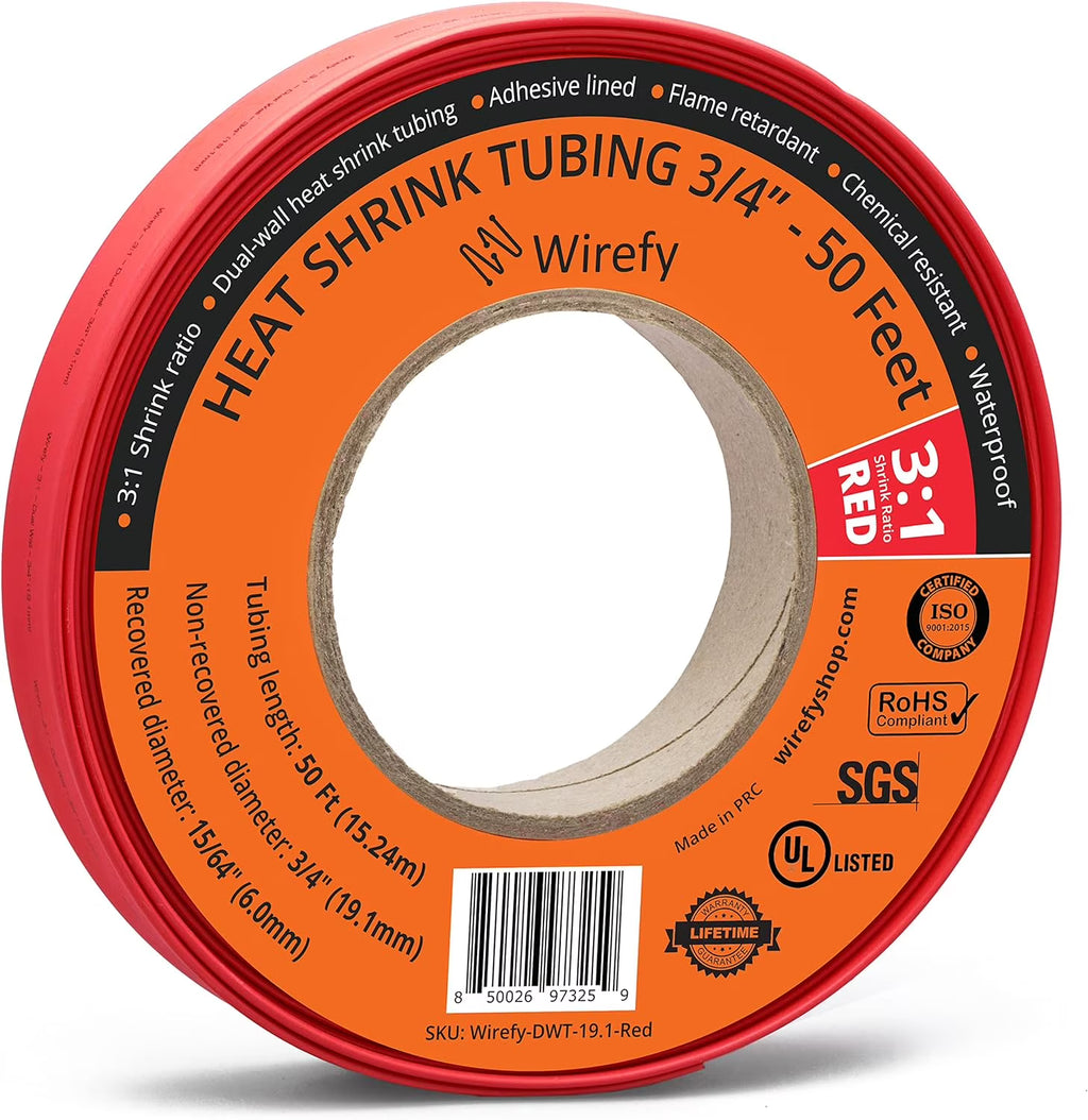 3/4" 3:1 Ratio Adhesive Lined Heat Shrink Tubing Red 50 Feet Roll K25234