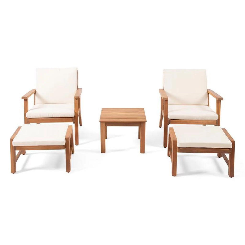 Teak Cream Acacia Wood Club Chair Set of 2 D6100