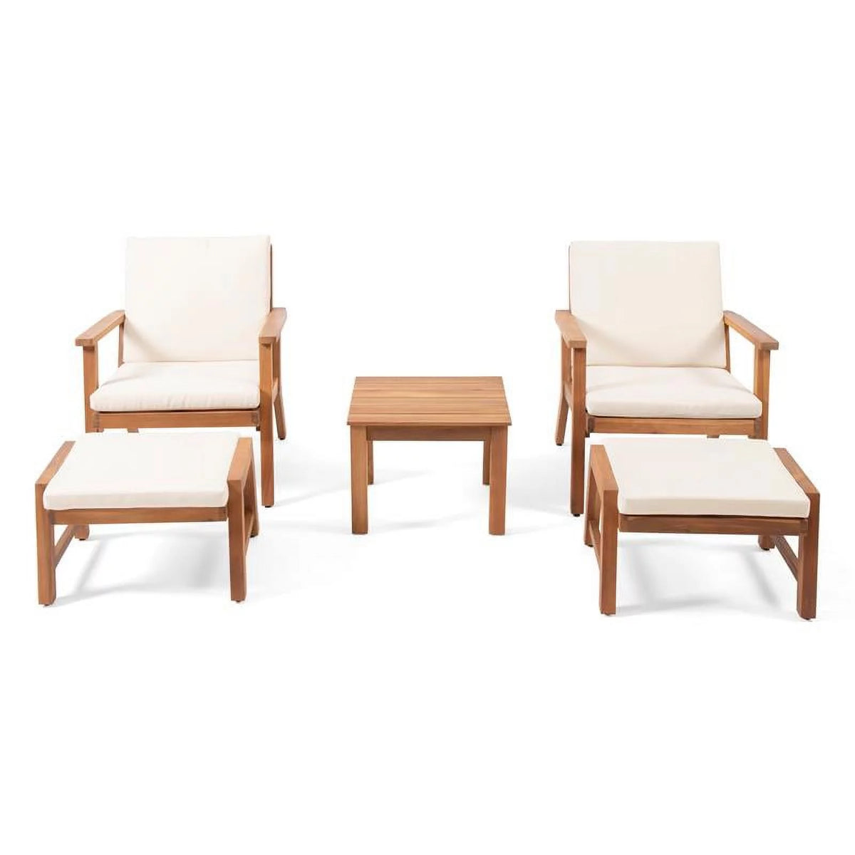 Teak Cream Acacia Wood Club Chair Set of 2 D6100