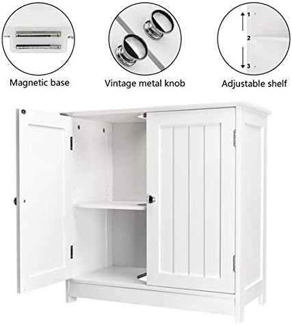Bathroom Floor Storage Cabinet with Shelf and Double Doors C905146