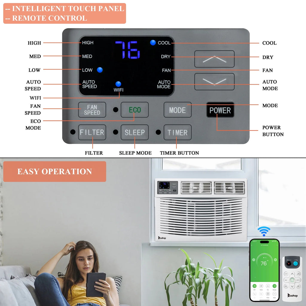 12000BTU 110V Window-Mounted Remote Control Air Conditioner, White N114