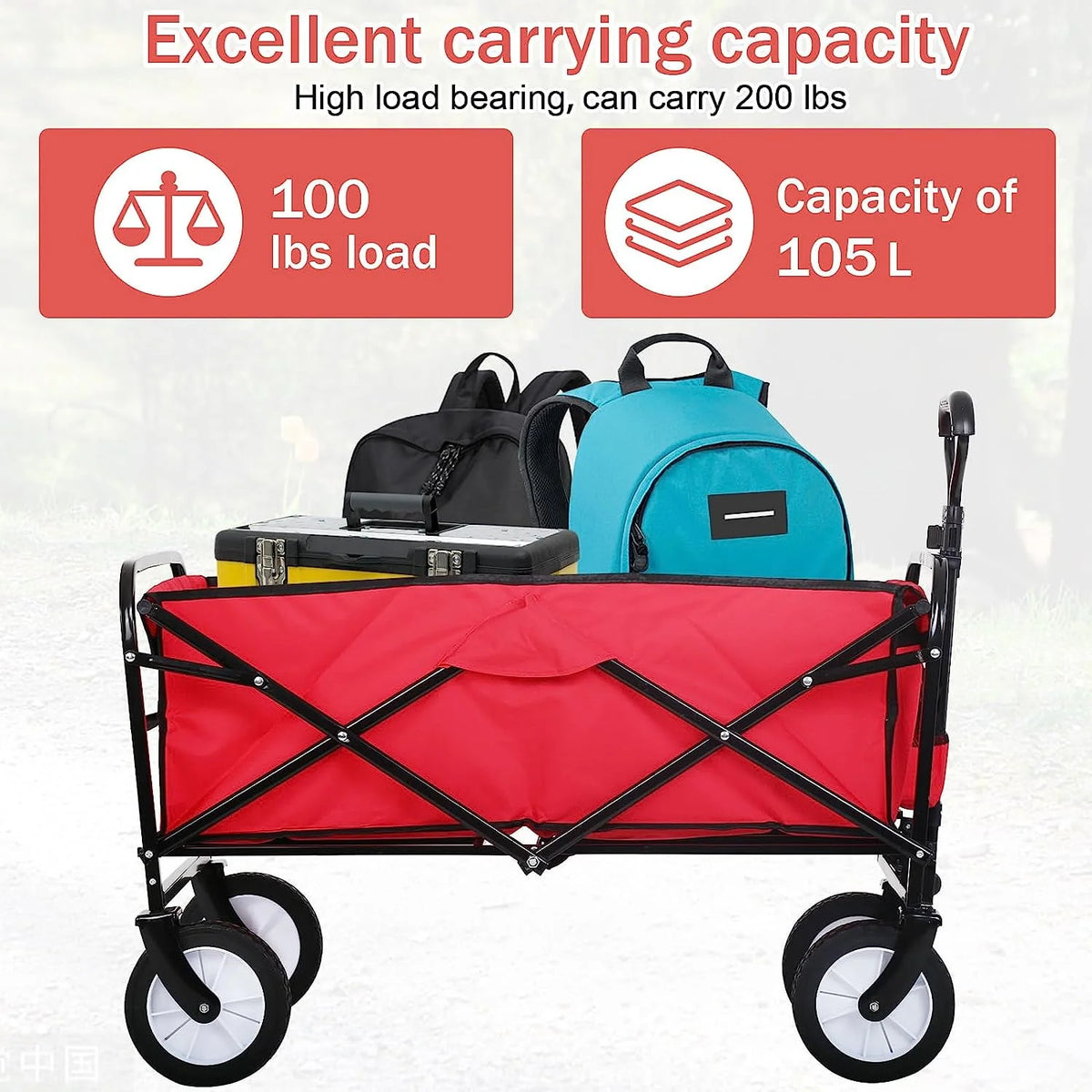 Collapsible Folding Wagon Cart with Side Pocket, Gray U6183