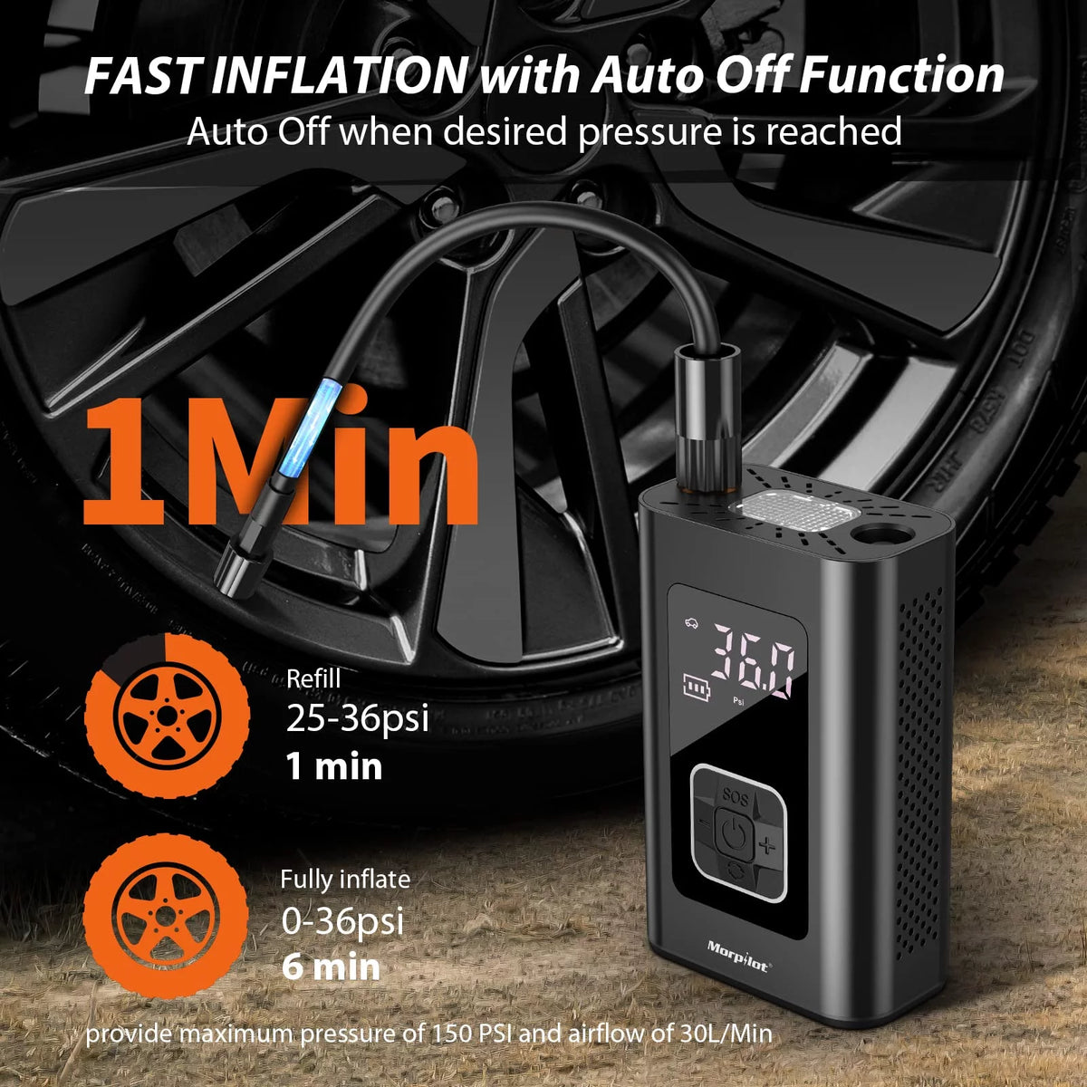 150PSI Portable Air Compressor with Digital Pressure Gauge T4082