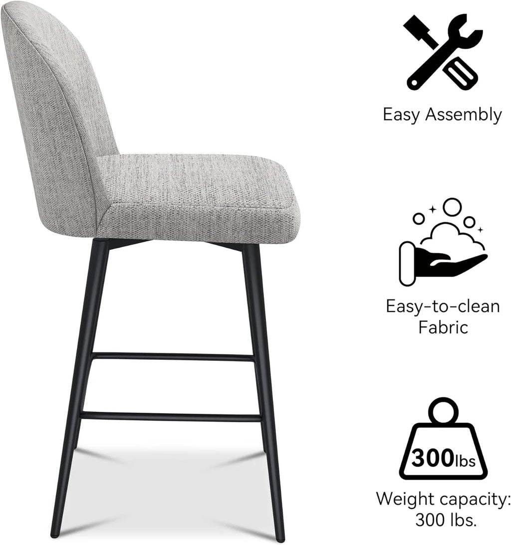 26 Inch Upholstered Swivel Bar Stools Set of 2 with Back and Metal Legs H574665