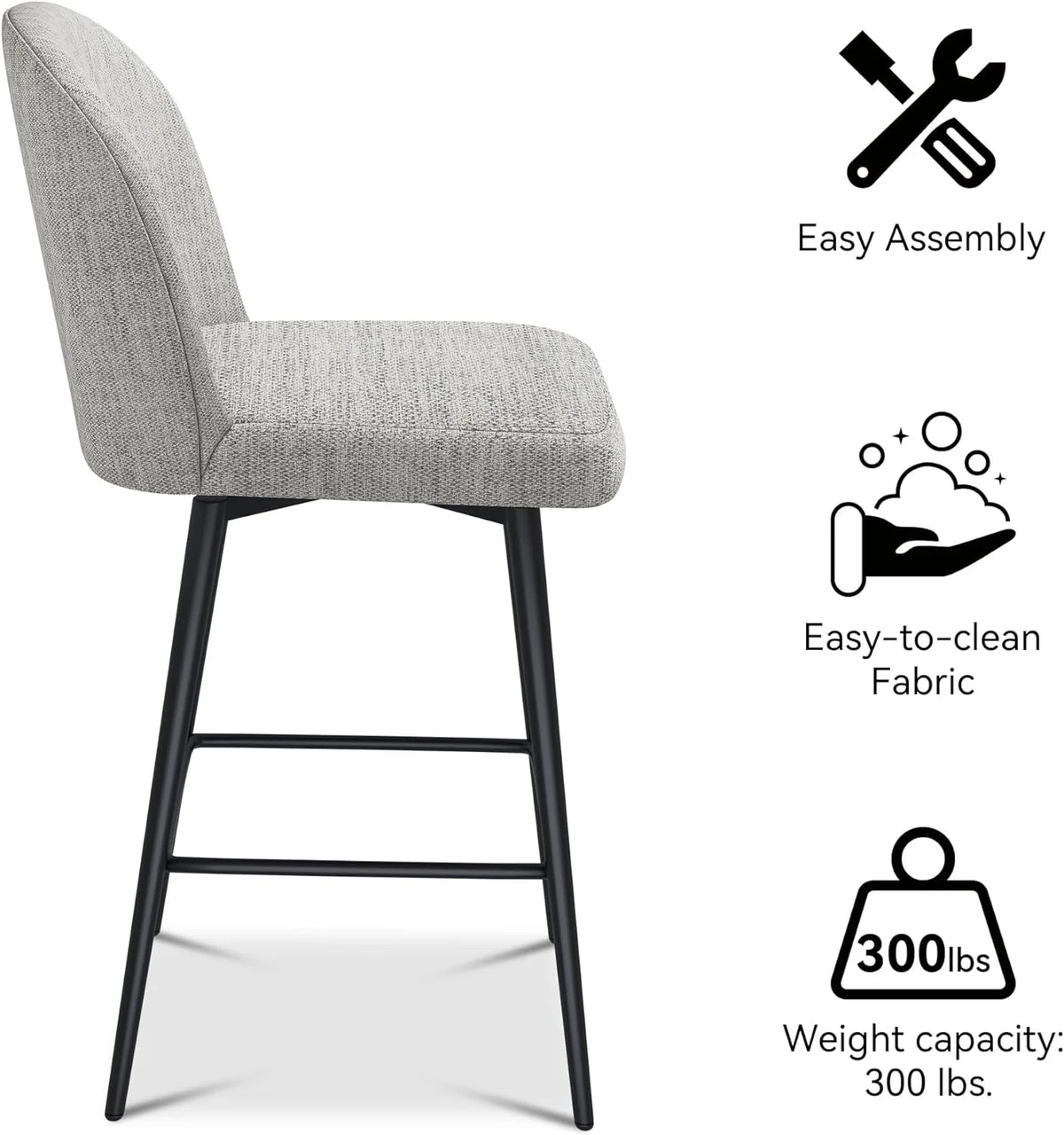 26 Inch Upholstered Swivel Bar Stools Set of 2 with Back and Metal Legs H574665