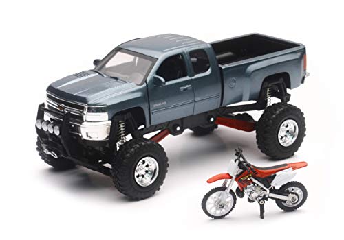 Gray Silverado Pickup Truck and Dirt Bike W9663