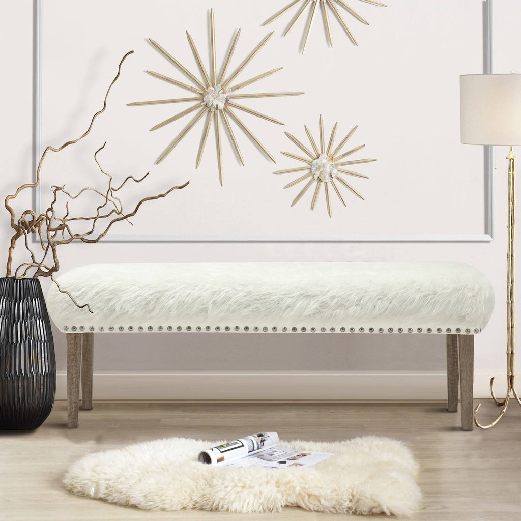 White Faux Leather Makeup Bench U8469