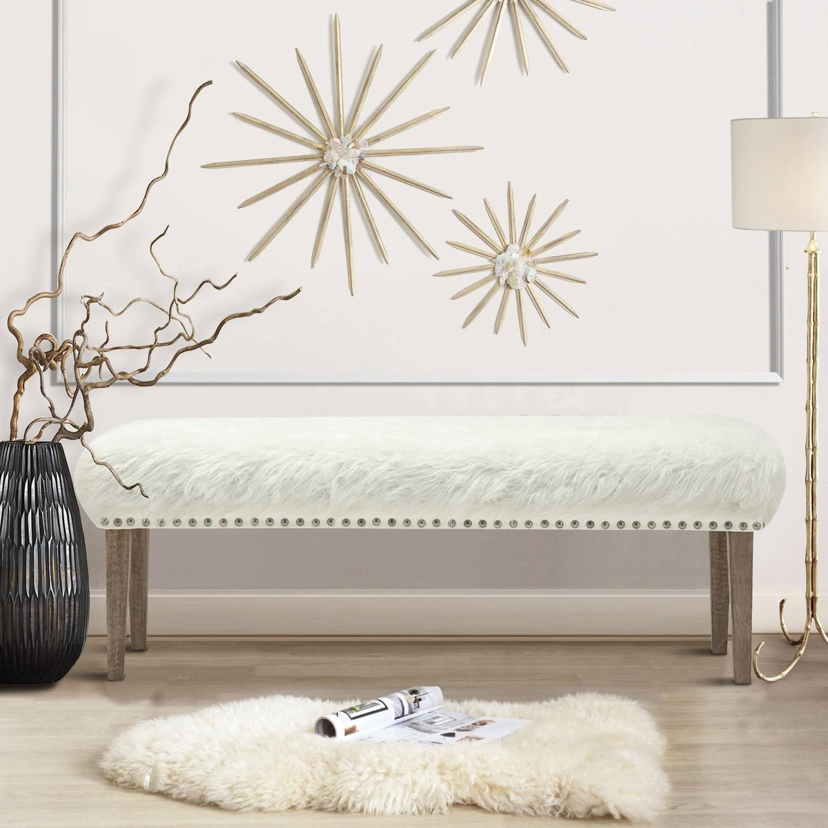 White Faux Leather Makeup Bench U8469