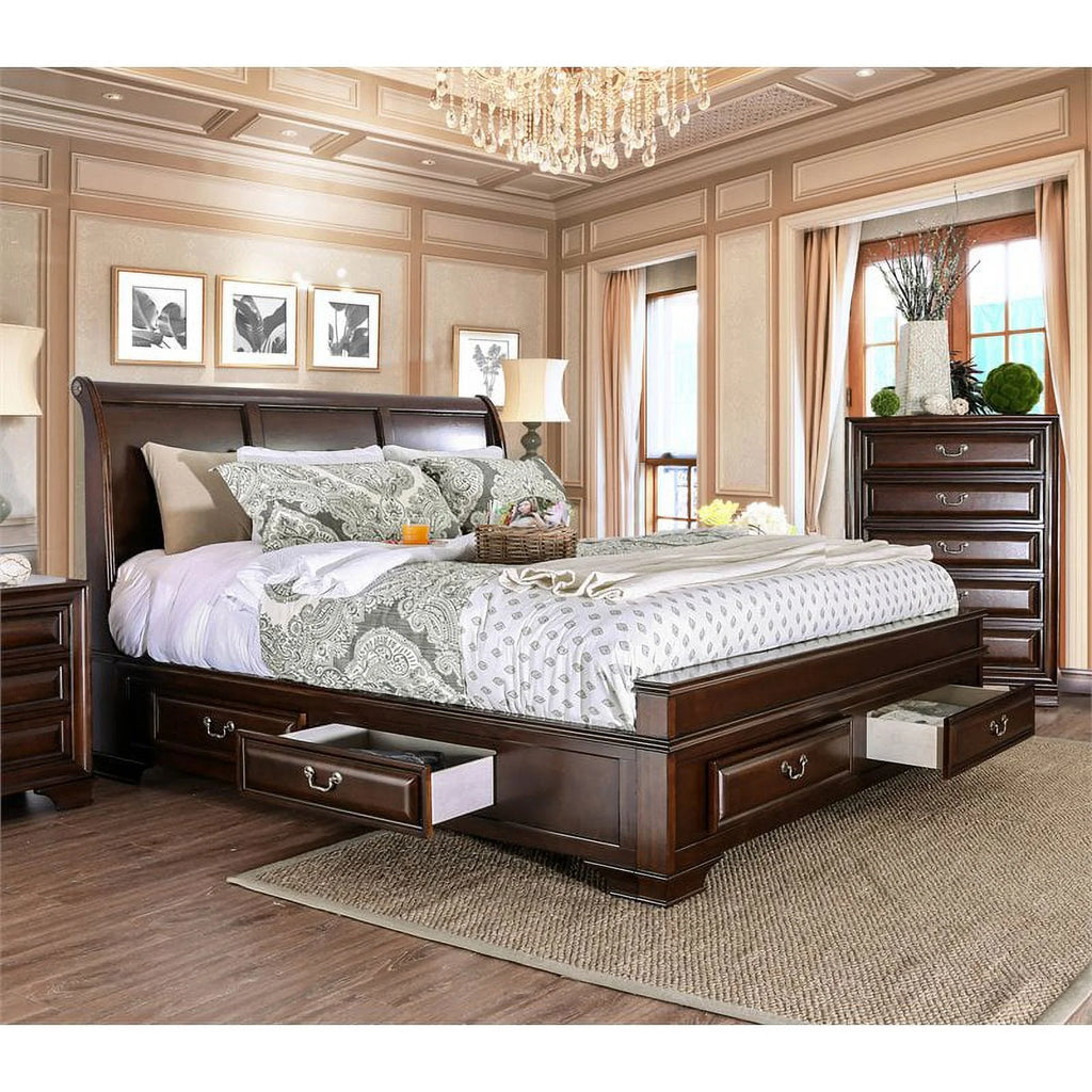 Cherry Wood Queen Storage Platform Bed F694