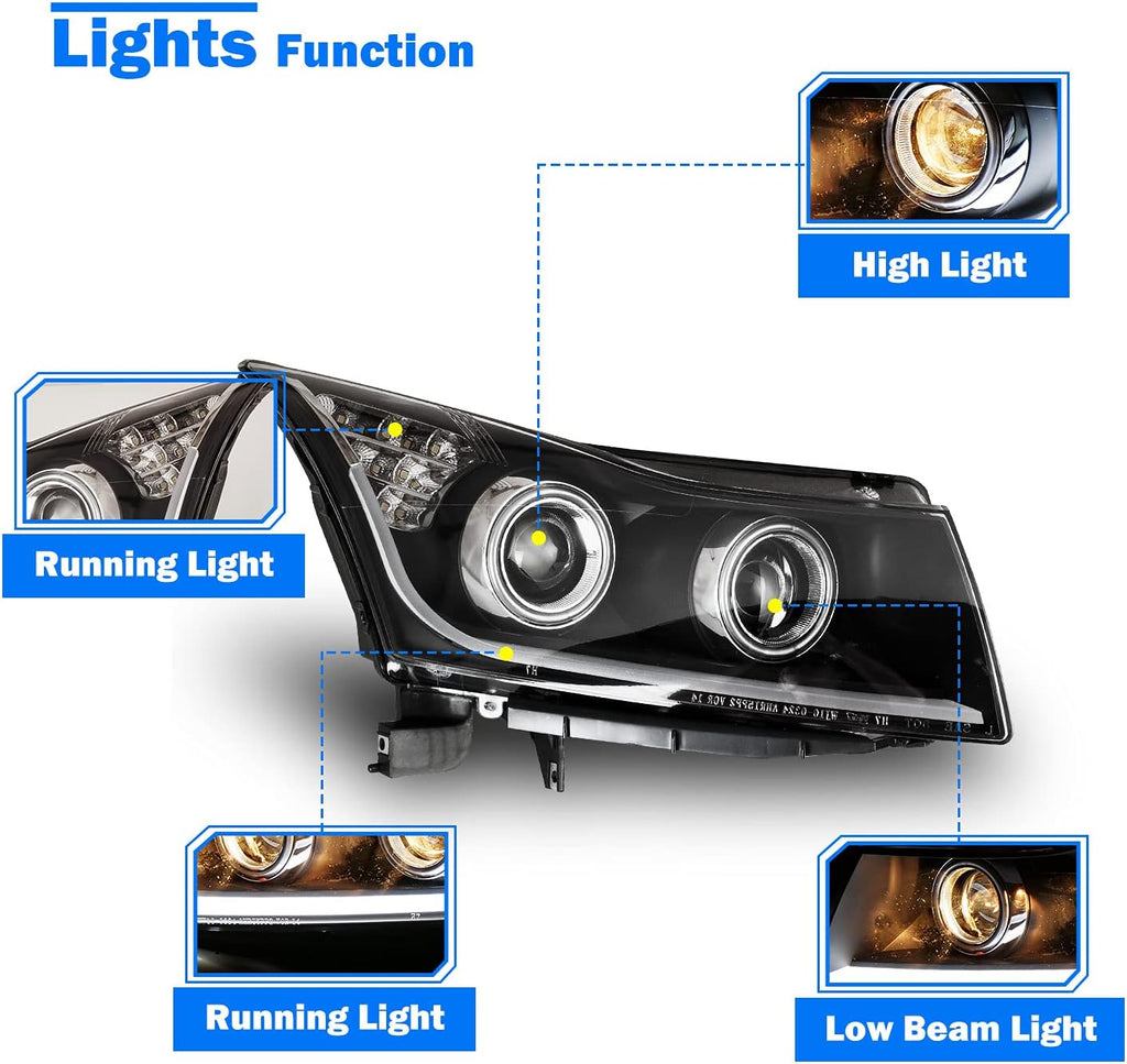 Headlight Assembly with LED Daytime Running Lights Projector for 2011-2015 Chevy Cruze E8710