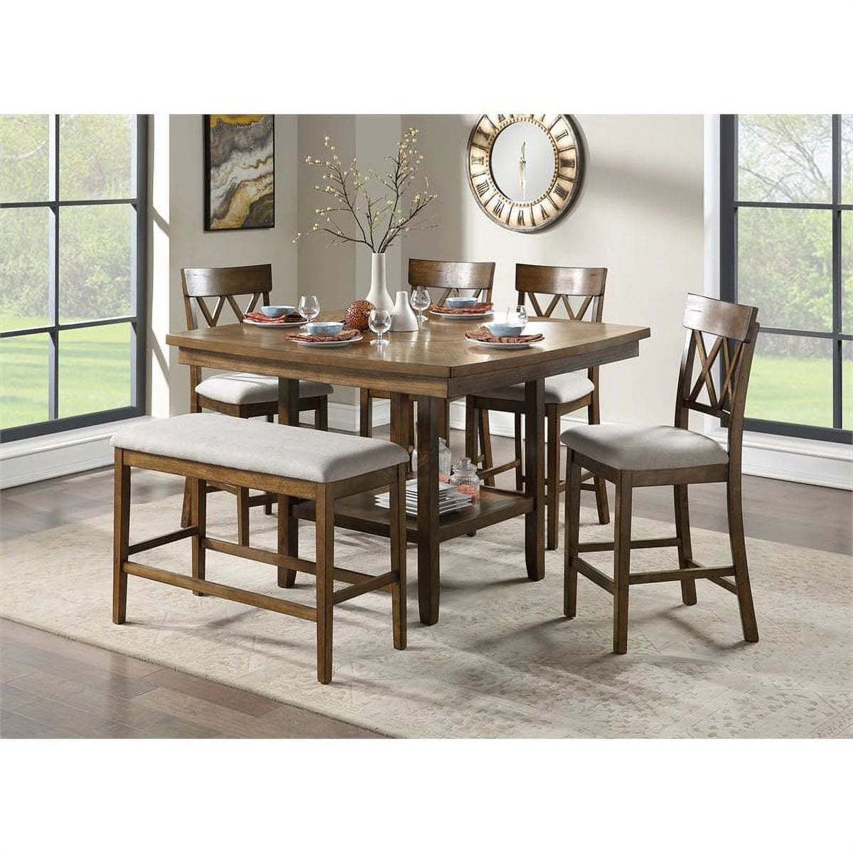 Oak Wood Crossback Counter Height Dining Chair Set of 2 Z3755