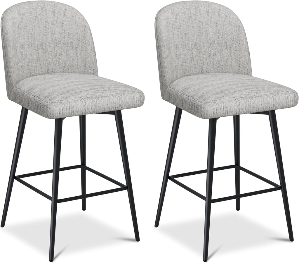 26 Inch Upholstered Swivel Bar Stools Set of 2 with Back and Metal Legs H574665