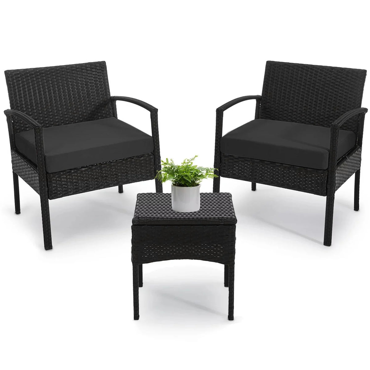 3 Piece Rattan Bistro Set with Side Table and Cushions N942099