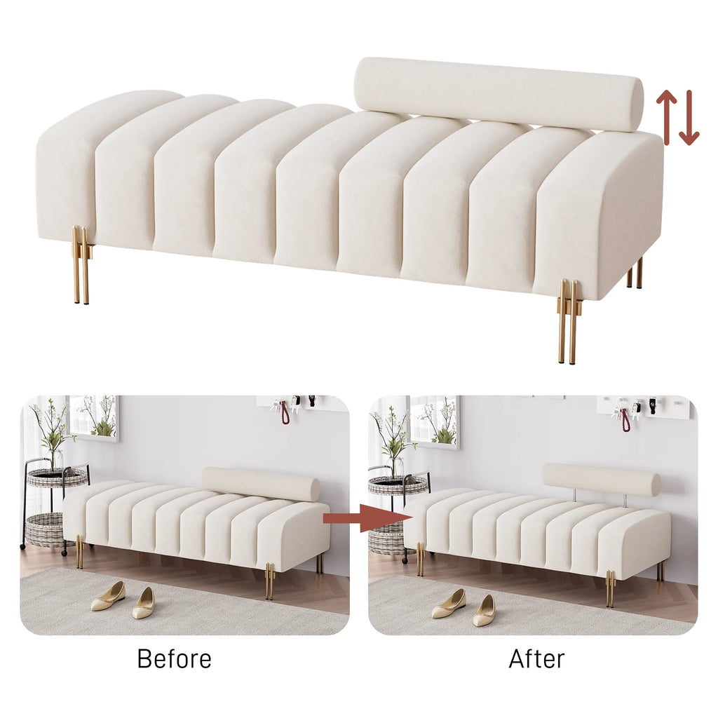 52" Velvet Upholstered Bench with Golden Metal Legs U423756