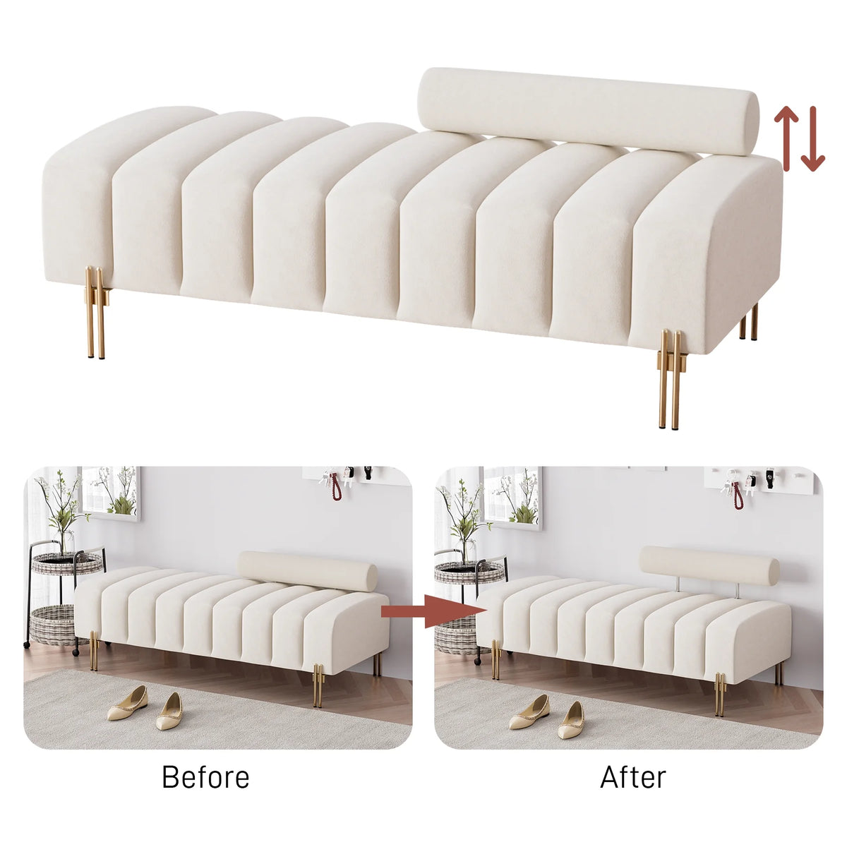 52" Velvet Upholstered Bench with Golden Metal Legs U423756