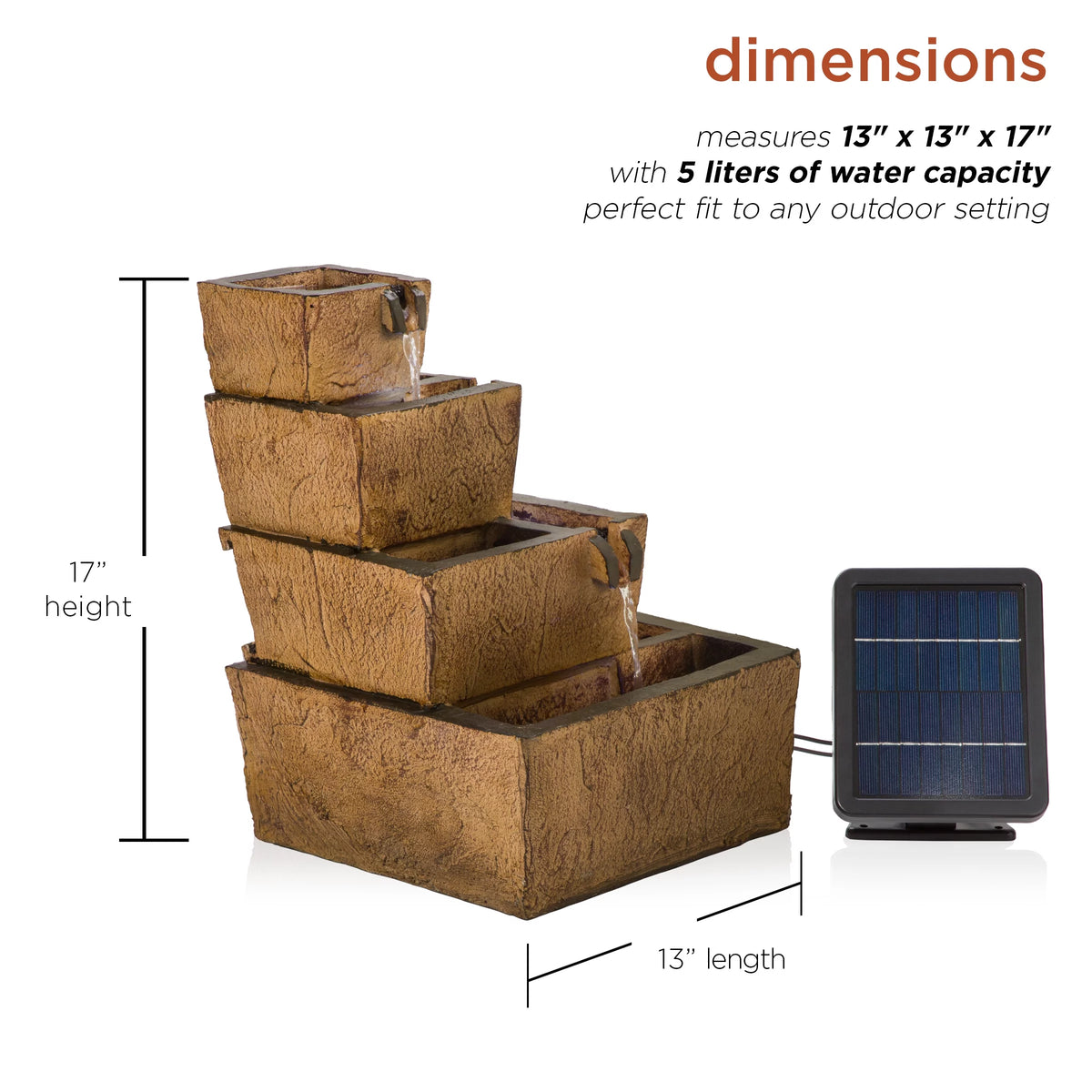17" Tall Solar Tiered Fountain with LED Lights T723501