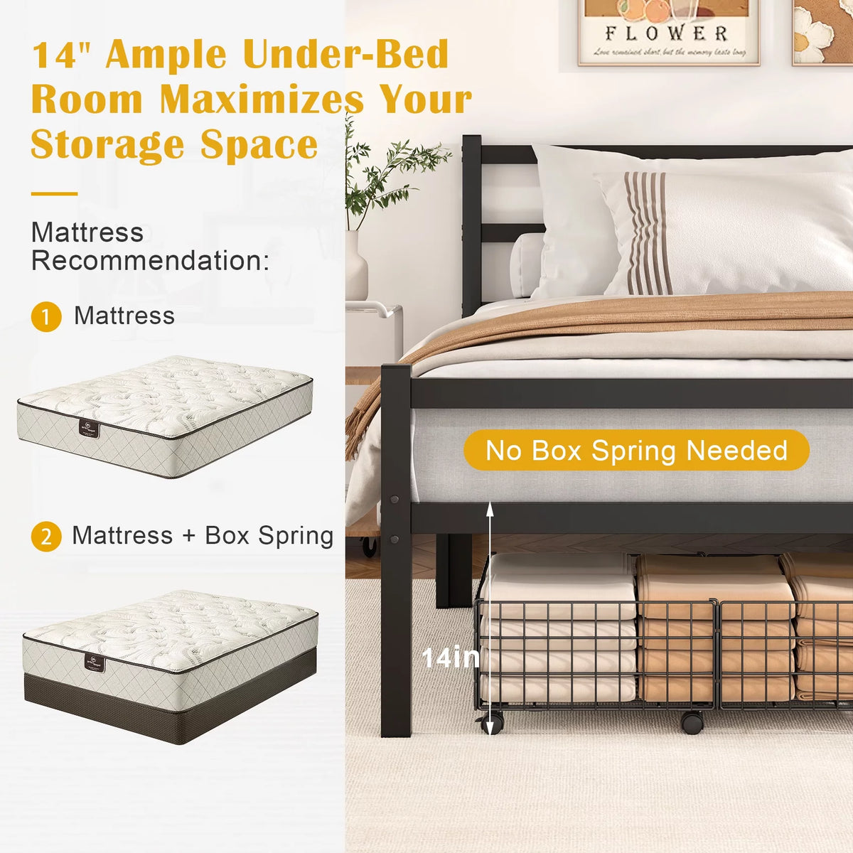 Queen Size Metal Platform Bed Frame with Headboard and Footboard L4948
